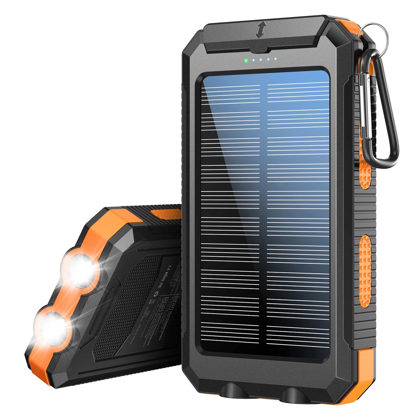10000mAh Solar Charging Power Bank,Dual USB & Type C Output Port Multichargerlashlight and Compass