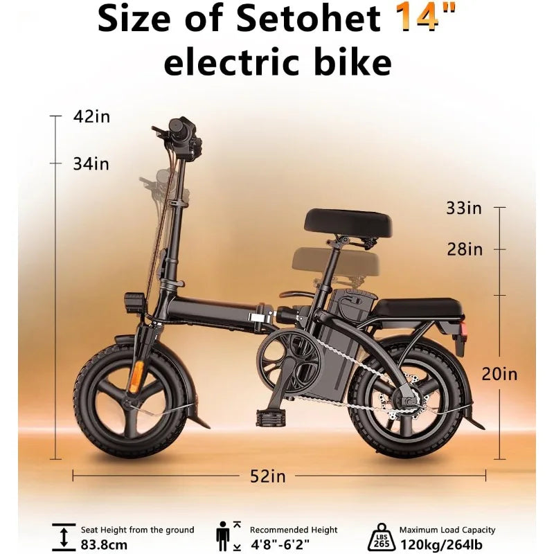 14" Foldable Electric Bike, Adults,Peak 500W Motor Max Speed 22MPH & Range 18-30 Miles
