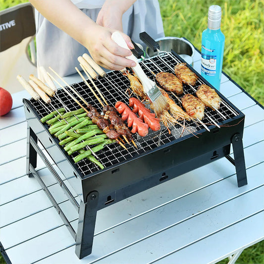 Portable BBQ Charcoal Grill Stainless Steel Small Mini BBQ Tool Kit Camping Picnic Beach