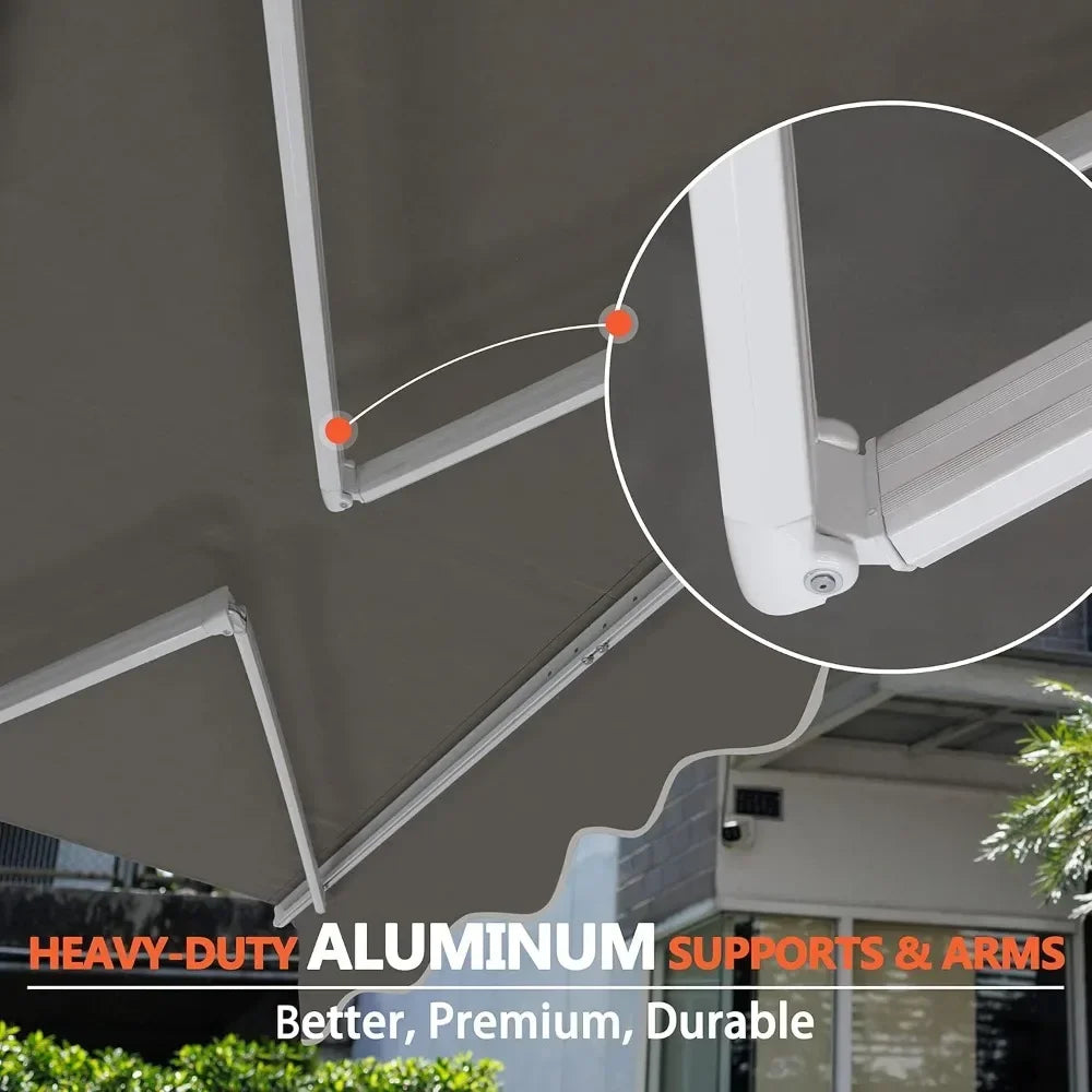 12'x10' Retractable Terrace Awning, Deck Outdoor Shelter,Hand Crank, 120" Projection, Outdoor Awning