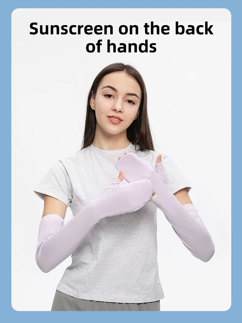 Sun Protection Long Gloves Woman Driving Anti UV Full Coverage Sleeves Ice Feeling Arm CoversUPF50+