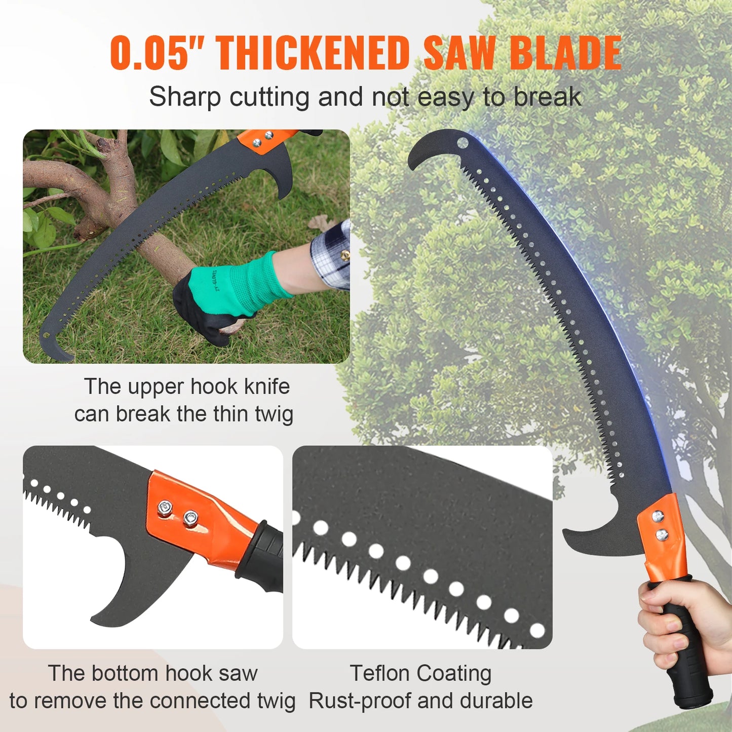 Manual Pole Saw Extendable Tree Pruner Sharp Steel Blade,Lightweight Aluminum Alloy Handle