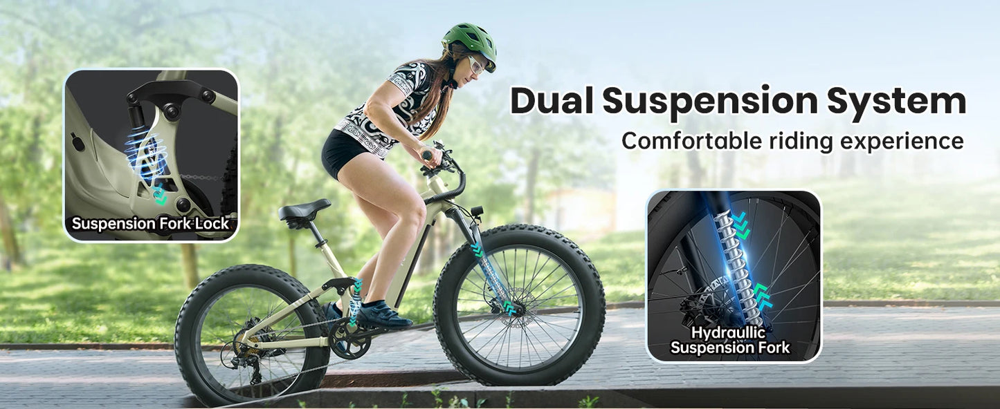 Boxer-ST E-Bike 960W 48V 20AH  26" x 4" Fat Tire Full Suspension Ebike with 2-Year Warranty