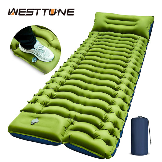 Camping Sleeping Pad Ultralight, Pillow Built-in Foot Pump Inflatable Mattress, Backpacking Hiking