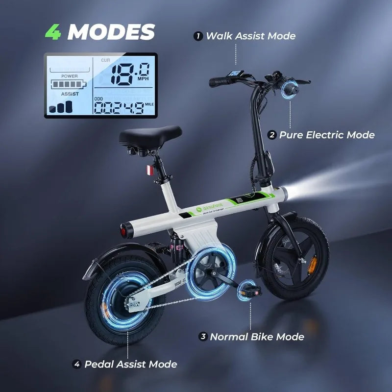 Electric Bike, Adults w/ Basket, 500W Motor, 20 mph Folding Ebike, 14"/16"  with Smart Uphill