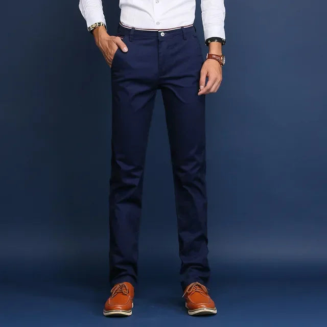 Classic Style Men Thin Casual Pants Fashion Business Cotton Solid Color Office Trousers High Quality