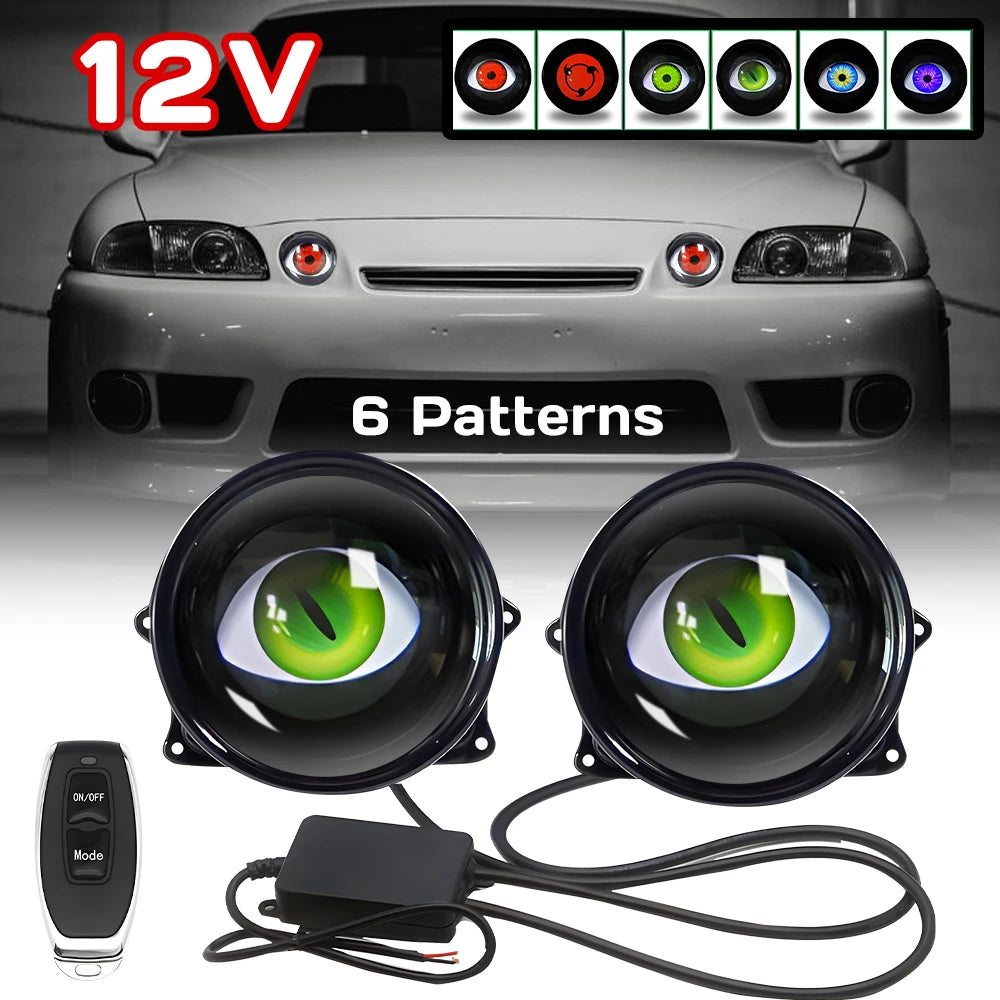 LED Dynamic Devil Eyes Lights 6modes 12V Remote Control Atmosphere Lamp Motorcycle Lens Headlight