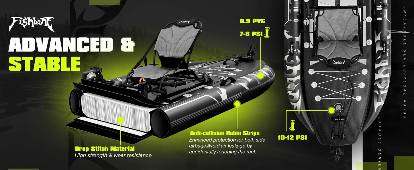 Fishing Kayak Boat Pedal Drive Siton Top Pedal Drive Kayak Orientation System, 11'*44"*4",Cap.507LBS