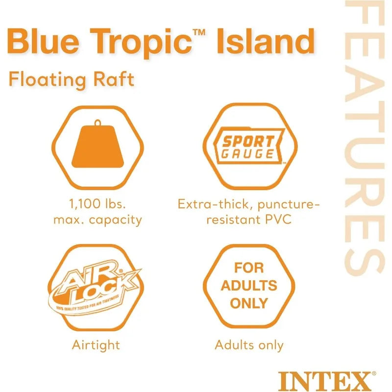 Tropic Inflatable 5 Person Raft or Swimming Pool Island Water Lounger,Backrests, Built in Cooler