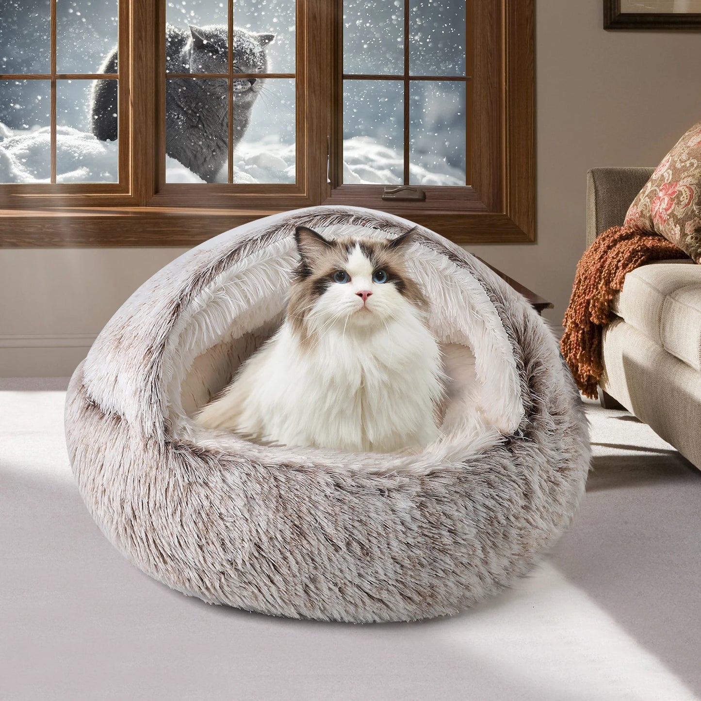 25'' Pet Cat /Dog Bed Nest Soft Comfortable Semi-enclosed Cat NestPet house