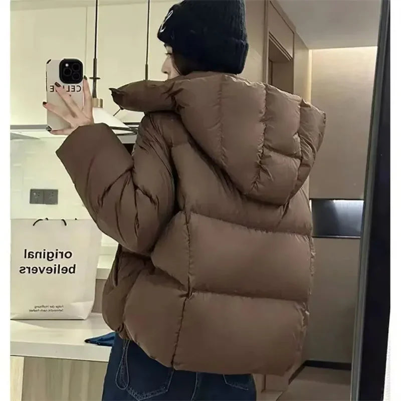 Ladies Short Down Cotton Jacket  Warm Down Cotton Parkas New Fashion Hooded Loose Lady Bread Coats