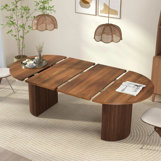41 in-78 in Extendable Dining Room Table, 4-8, Round Expandable Table, Fluted Base, Modern Farmhouse