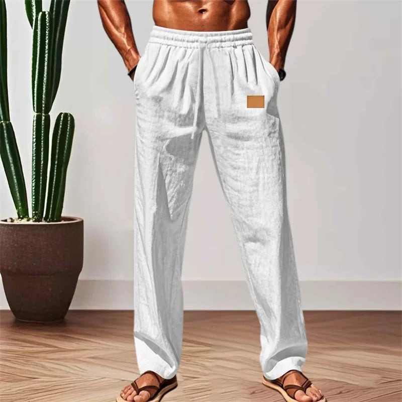 Men s Comfortable Elastic Waist Drawstring Pants with Loose Fit and Breathable Fabric Perfect for Casual Wear on the Beach or