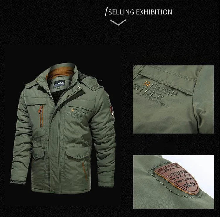 Men's Winter Jacket Fleece Linning Parka Coat Hooded Windbreaker Warm Big Size 6XL Multi-pocket