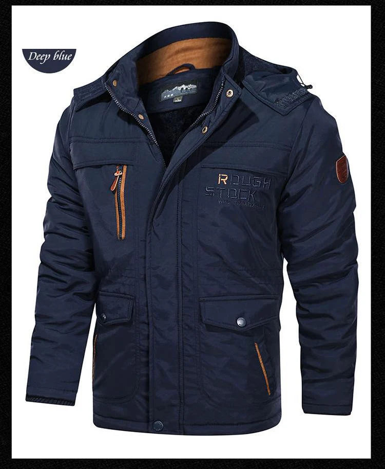 Men's Winter Jacket Fleece Linning Parka Coat Hooded Windbreaker Warm Big Size 6XL Multi-pocket