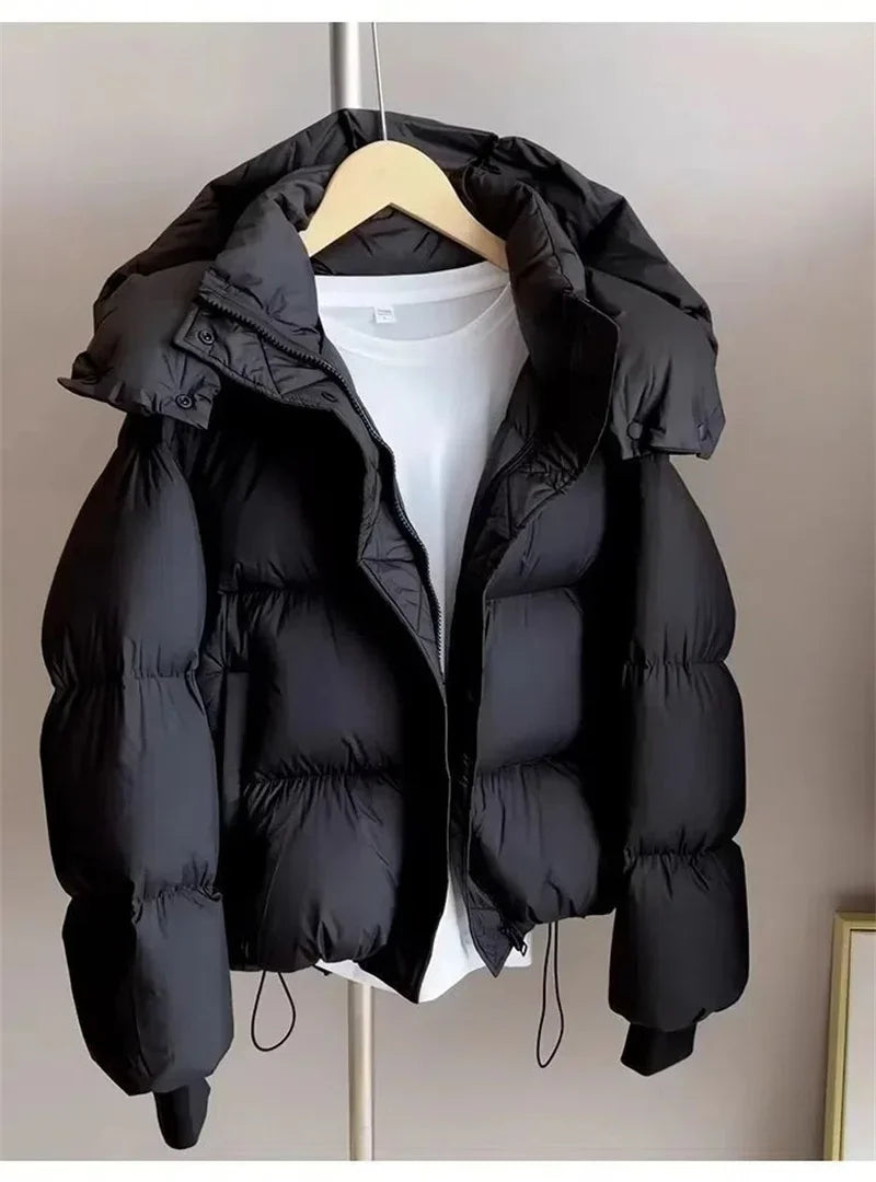 Ladies Short Down Cotton Jacket  Warm Down Cotton Parkas New Fashion Hooded Loose Lady Bread Coats