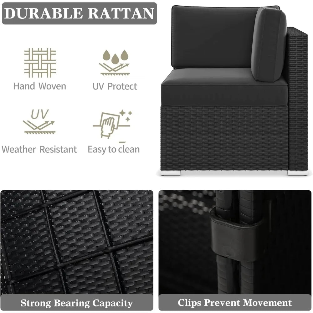 15 Piece Patio Furniture Set, Fire Pit Table, Wicker Rattan Sectional Sofa with Coffee Table