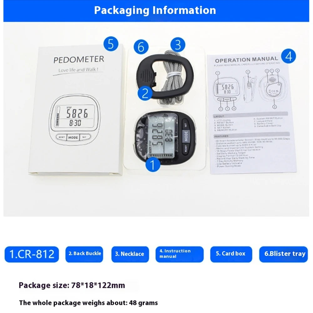 3D Pedometer Walking Step Counter Large LCD Display Accurate Steps Tracker Battery Op.Adults Seniors