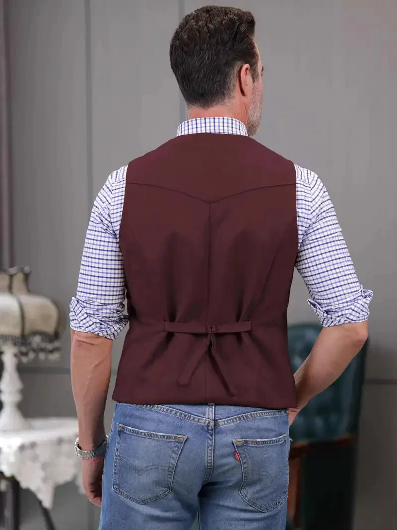 Vintage Suede Leather Men's Vest Slim Fit Sleeveless Jacket V-Neck Regular Fit Suit Vest Waistcoat