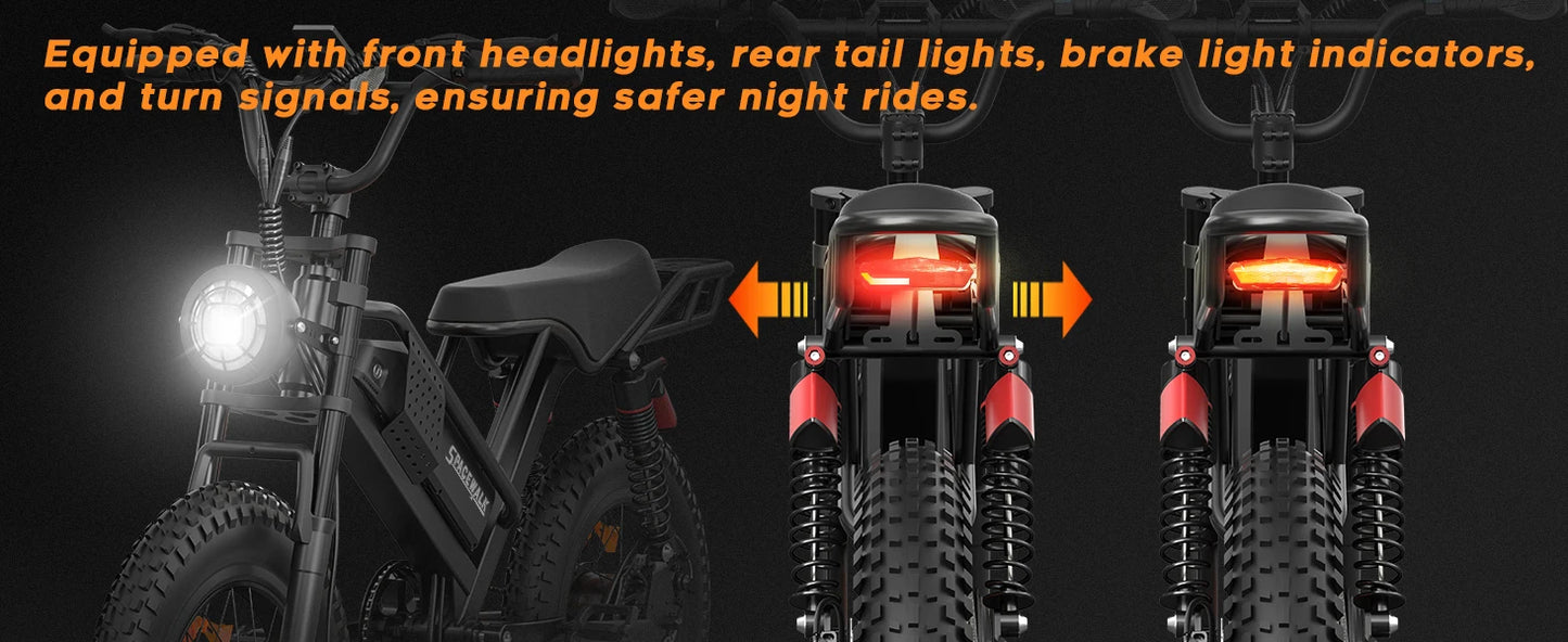 Mountain E-Bike , 20" Fat Tire Wider Seat 750W Peak Motor, Removable Battery, 4X Suspension