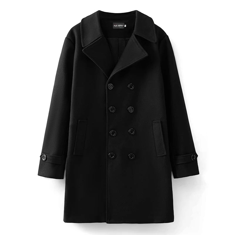 Classic Wool Blend Peacoat with Notched Lapel and Button Closure for Men s Winter Fashion Outerwear