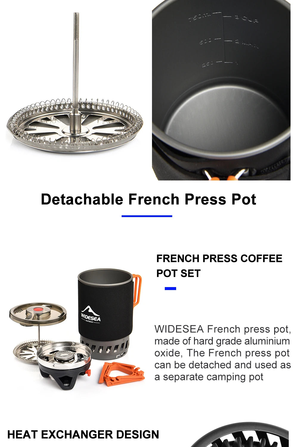 Widesea Camping Cooking System with Heat Exchanger  Coffee Pot Cup Cookware Tableware