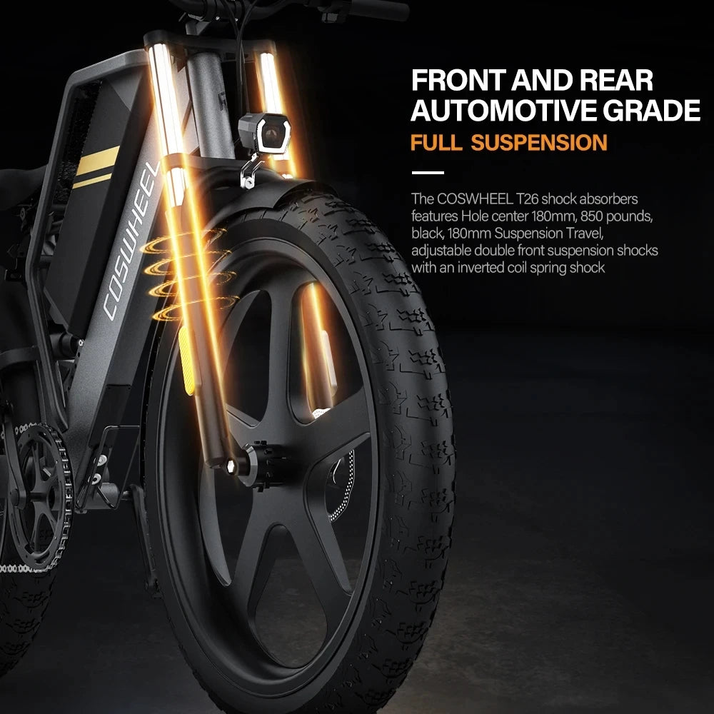 COSWHEEL T26 Electric Bike 26Inch Fat tires Mountain 1000W 48V 25AH hydraulic brake  Off Road