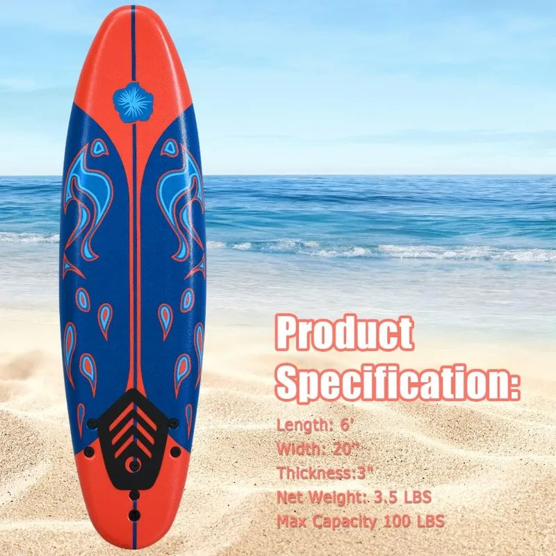 Surfboard,6FT Stand Up Paddle Board, Removable Fins & Safety Leash,Non-Slip Board,Teen,Adult,Begin