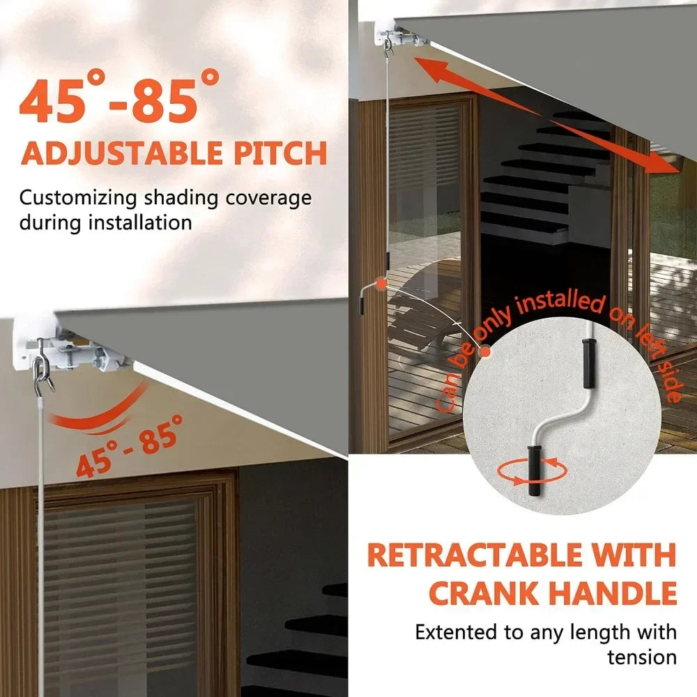 12'x10' Retractable Terrace Awning, Deck Outdoor Shelter,Hand Crank, 120" Projection, Outdoor Awning