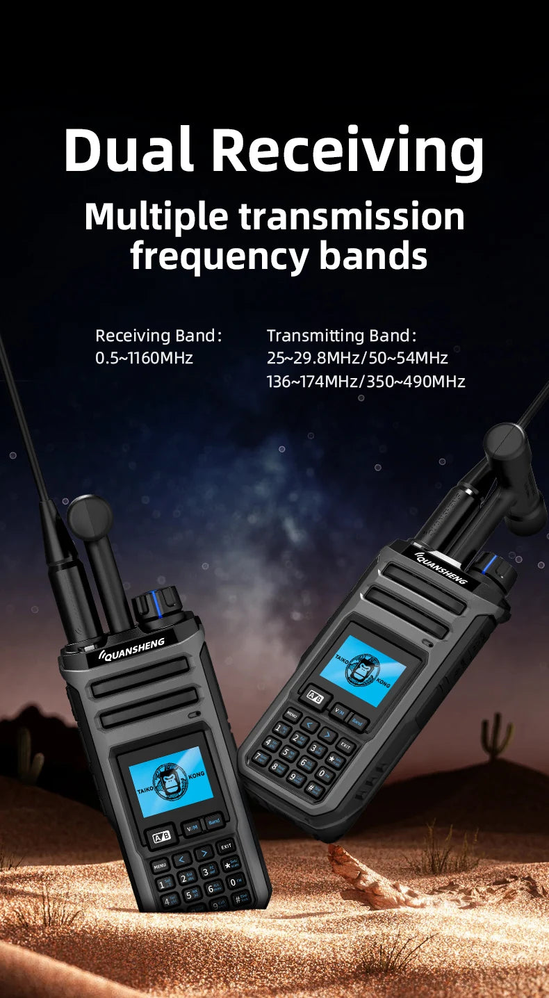 10W VHF/UHF Dual Band Radio 999CH CTCSS/DCS IP55 2500mAh Type-C NOAA Weather Alarm CE