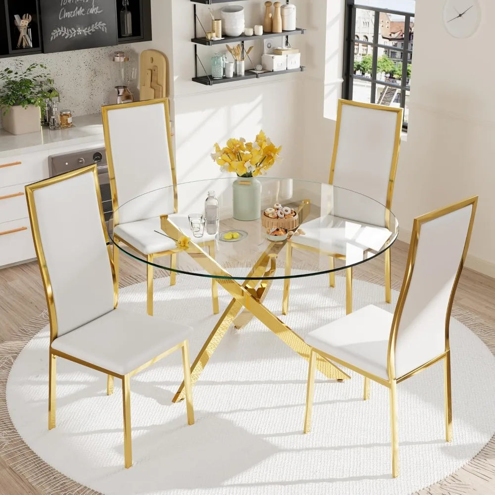 Modern Dining Chairs Set of 4 White Faux Leather w/Chrome,Curved High Back, Cloud Cushioning, Mid-Ce