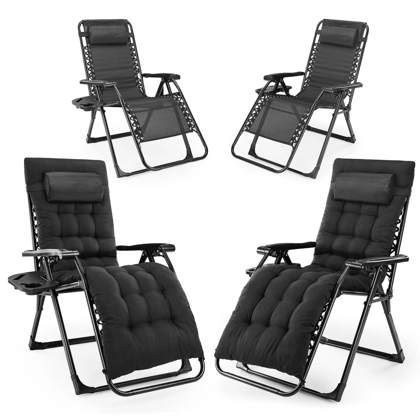Zero Gravity Recliner Folding Portable, Cup Holder Trays Removable Cushion Outdoor Garden