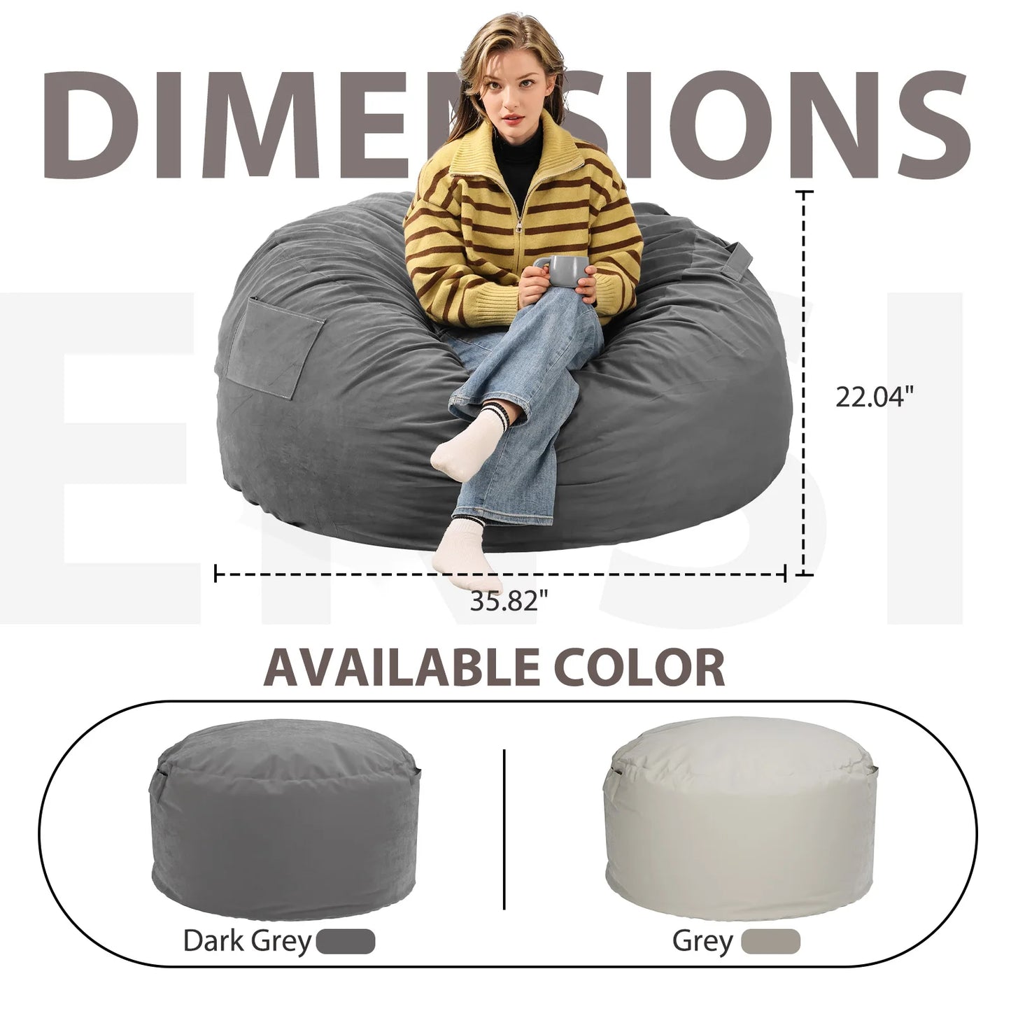Oversized 3/4FT Bean Bag Chair, Reading Foam Filled Couch,Removable Cover inside Furniture