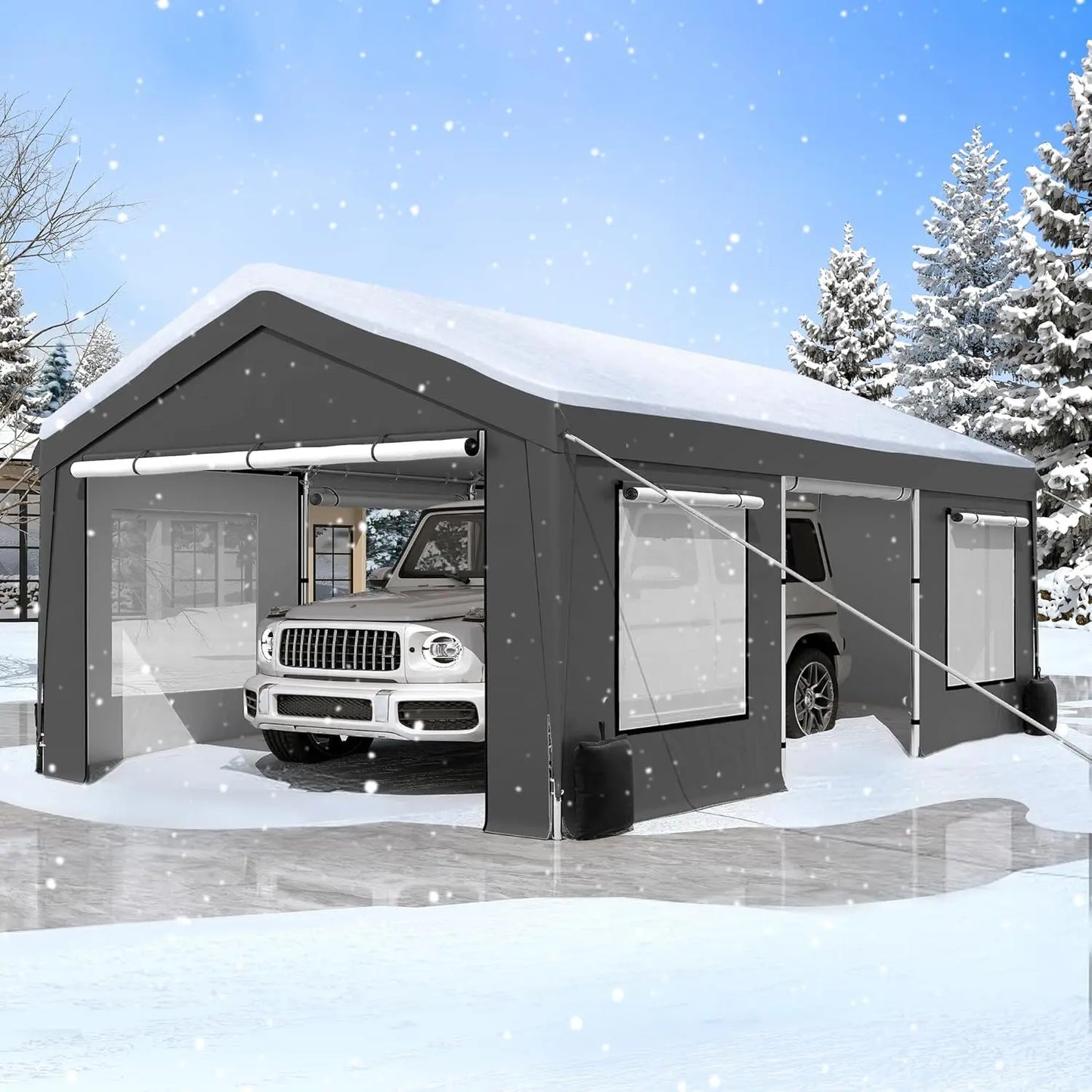 Heavy Duty Carport Tent - Portable Outdoor Canopy with Roll-up Side Doors & Windows, Portable Garage