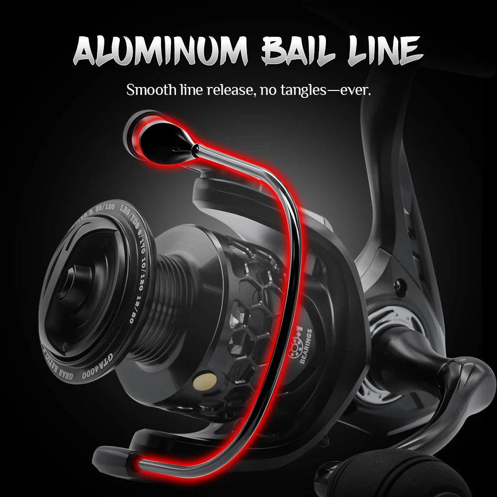 GTA2 Spinning Reel - 5+1 Bearings, 5.2:1 Gear Ratio, 15LB Drag Force, Metal Body, Anti-Reverse