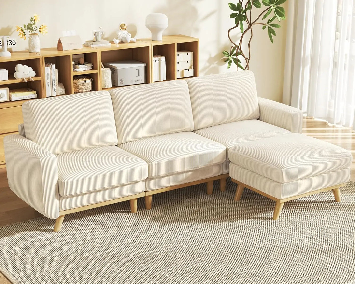 INDOOR 97" L-Shape Modular Sectional Sofa 3-Seat Corduroy Movable Otto green,black, Customized