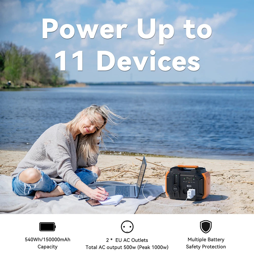 A501 Portable Power Station 540Wh 500W Pure Sine Wave Solar Generator, 100W Solar Panel Complete