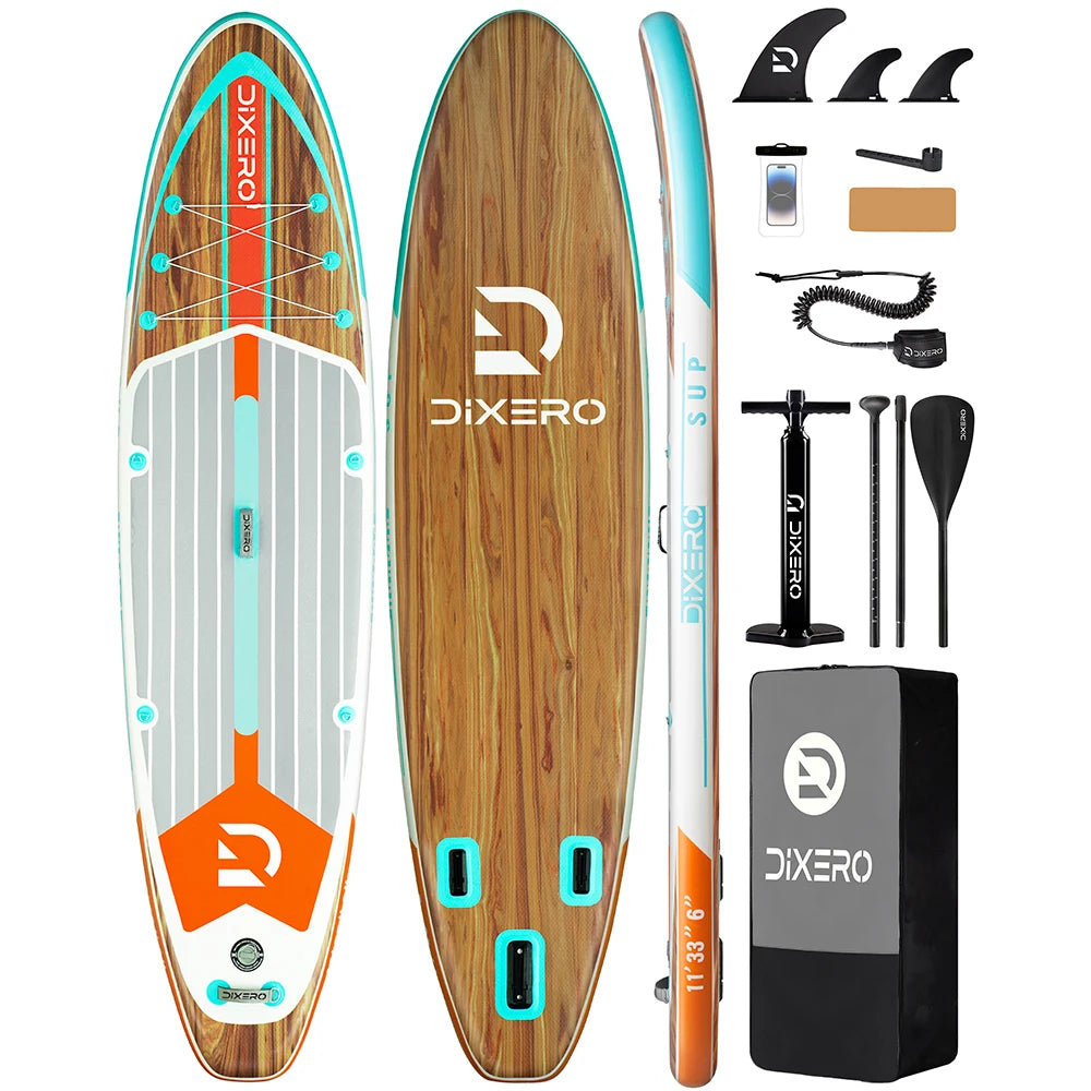 DIXERO Waterproof Inflatable Paddle Board 11''x33''x6''Adult Standing Style,Kayak Accessories SUP
