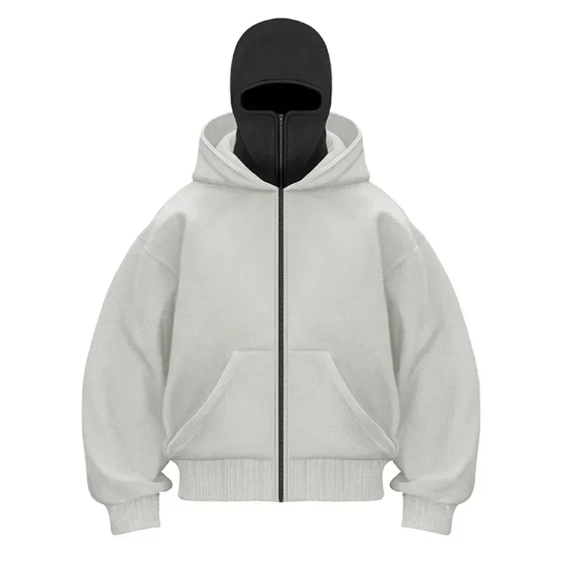 Men/women Balaclava Y2K Gothic winter Warm, double hooded sweatshirt men's mask zipper sports Jacket
