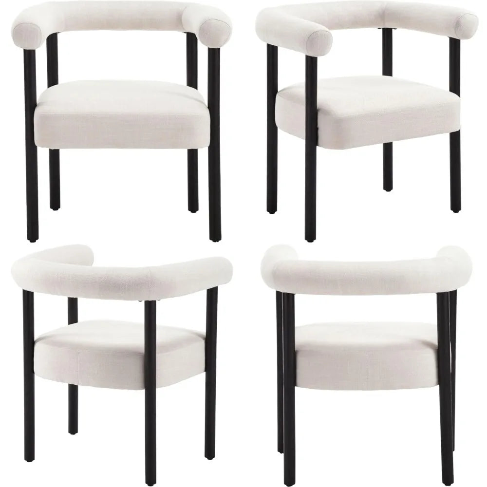 Mid-Century 2 Modern Dining Chairs, Armrest Barrel Side Accent Chairs Curved Back, Upholstered,wood