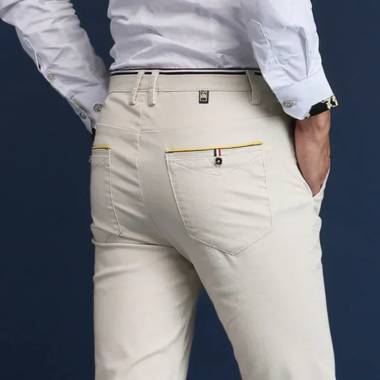 Classic Style Men Thin Casual Pants Fashion Business Cotton Solid Color Office Trousers High Quality