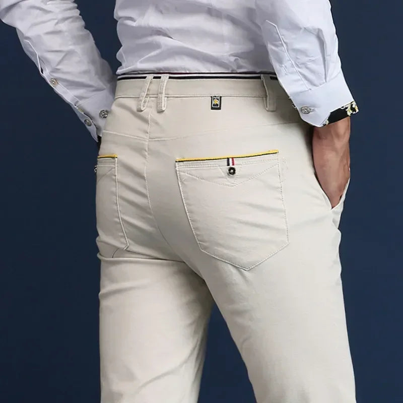 Classic Style Men Thin Casual Pants Fashion Business Cotton Solid Color Office Trousers High Quality