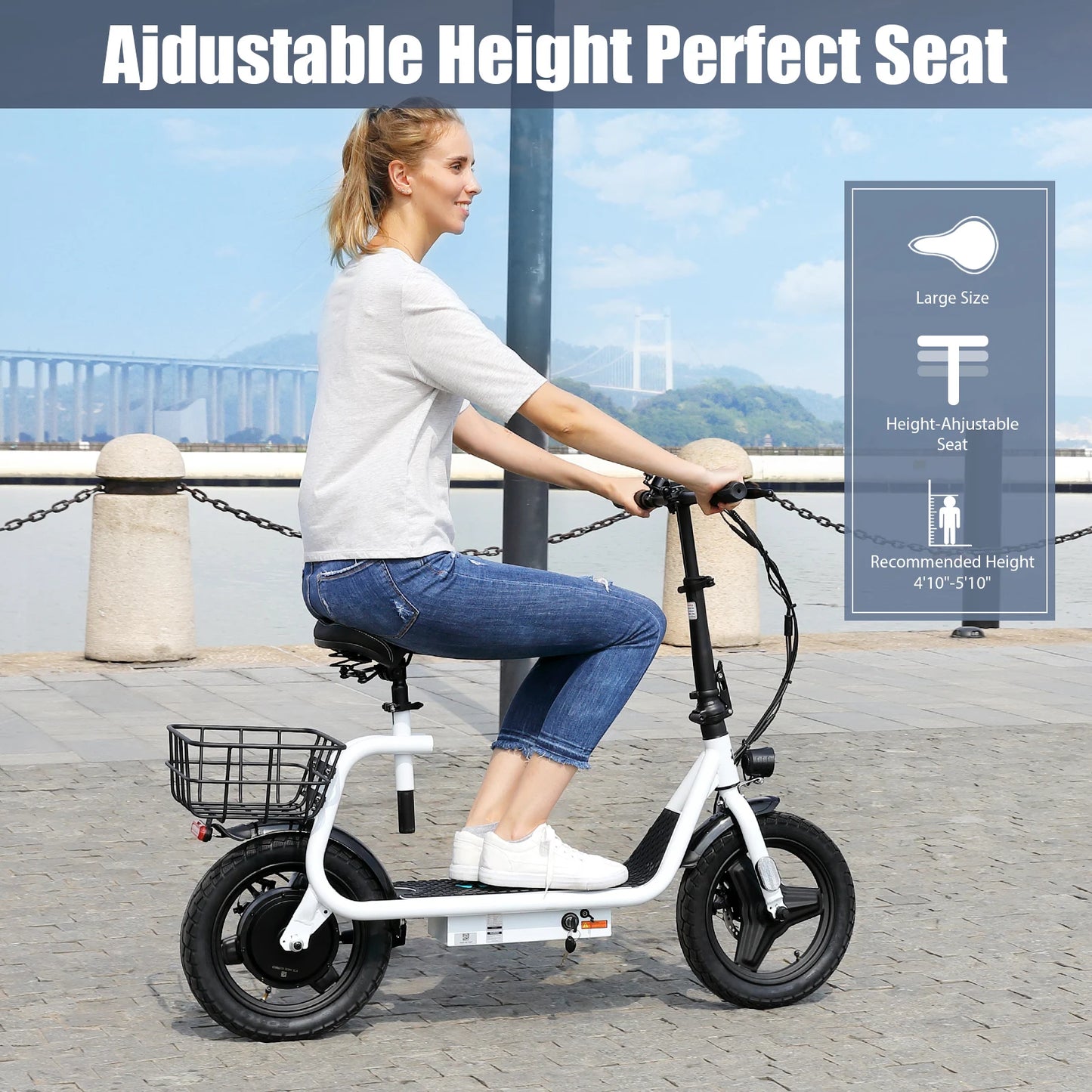 560W Electric Scooter with Seat 14" Tire, 30 Miles,20MPH Max Speed, Foldable Electric, Adults 300 LBS