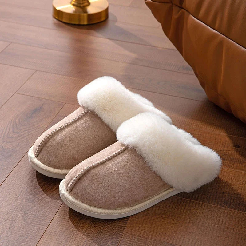 2025 Winter Warm Flat Fur Slippers Women Faux Suede  Slides Comfort Non Slip Indoor FloorCotton