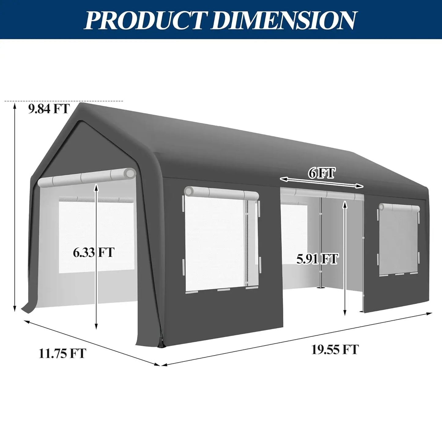 Heavy Duty Carport Tent - Portable Outdoor Canopy with Roll-up Side Doors & Windows, Portable Garage