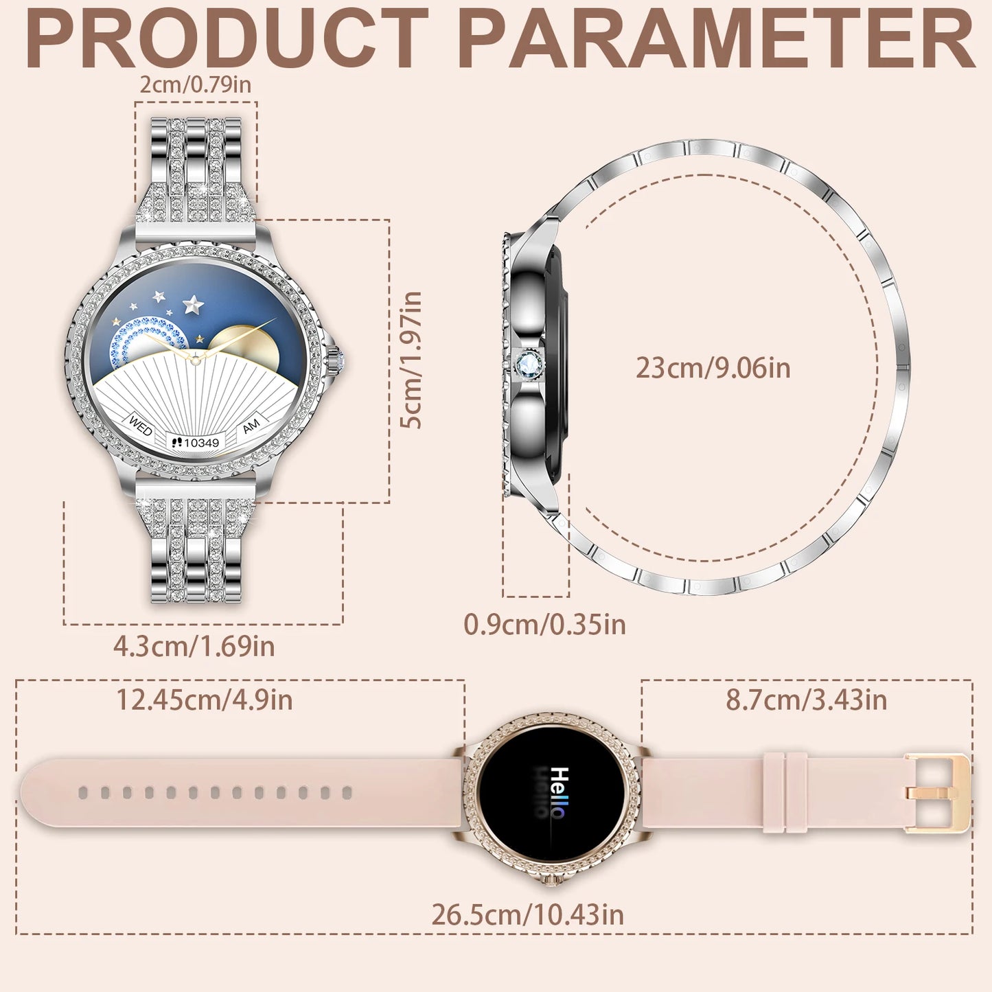 Smart Watch, women 1.32" Touchscreen Fitness Tracker, Wireless Calls, Music Time Display, Step Count