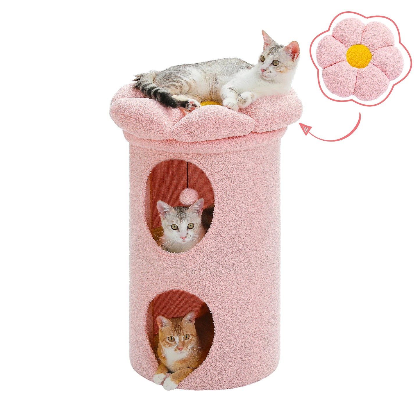 Double-Deck Cat House, Cozy Large Condos, Luxury Flower Perch, Pompom Ball, Cat Furniture indoor