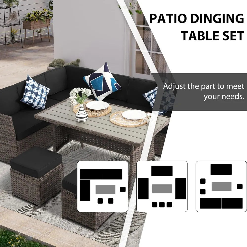 7 Piece Patio Set, Outdoor PE Wicker Rattan, Dining Table, Chairs Set, Patio Conversation Sofa patio