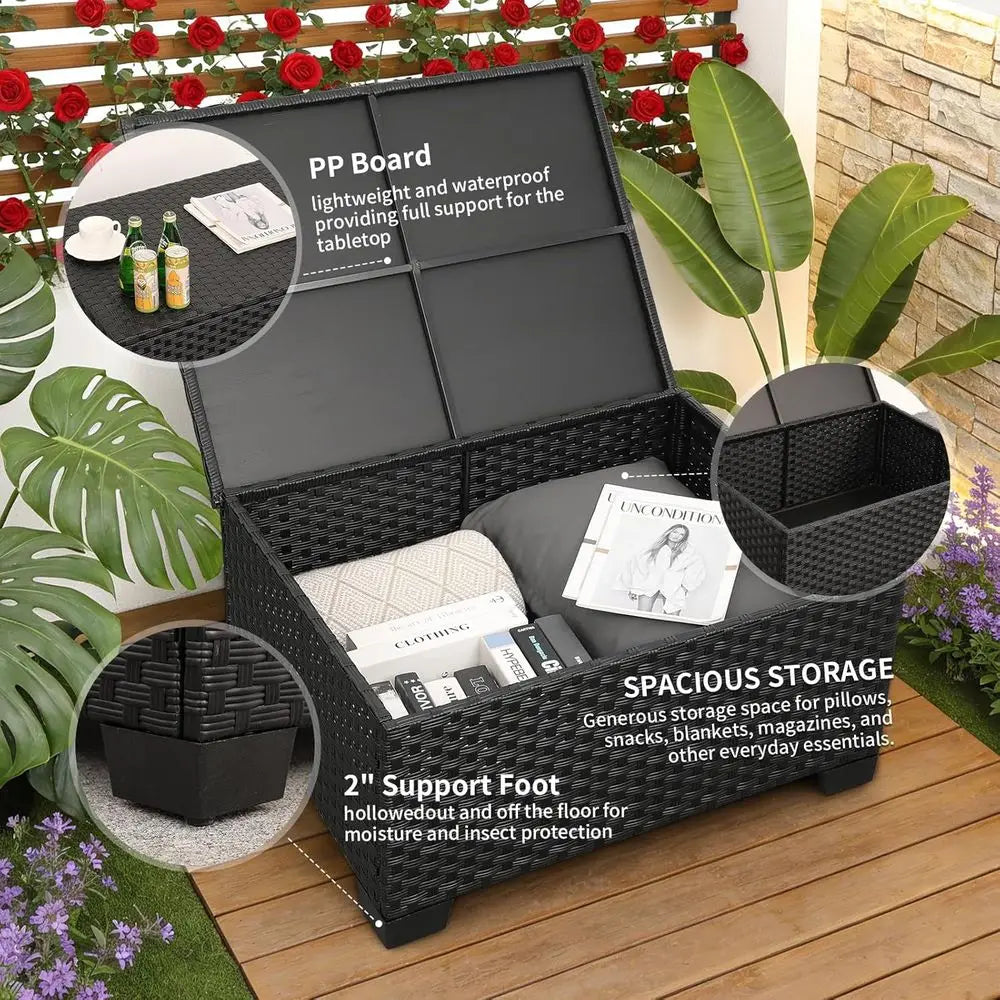 6-Piece Outdoor Wicker Patio Furniture Set with Grey Cushions