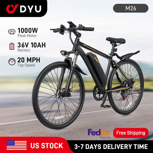 M26 Electric Bicycle Peak 1000W Motor 360WH Lithium Battery  26 Inch city E-bike
